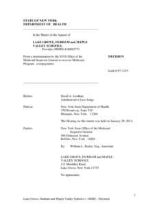 Lake Grove, Durham and Maple Valley Schools; Appellant - April 30, 2014