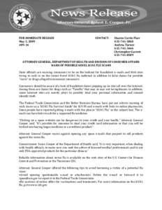 News Release Attorney General Robert E. Cooper, Jr. FOR IMMEDIATE RELEASE May 5, 2009 #09-14