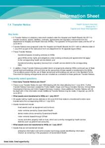 Information Sheet 7.4 Transfer Notice Health System Induction Module No. 7 Capital and Asset Management