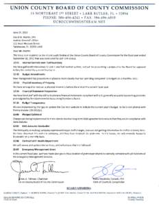UNION COUNTY BOARD OF COUNTY COMMISSION 15 NORTHEAST 1ST STREET • LAKE BUTLER, FL • 32054 PHONE:  • FAX: UCBOCC@WINDSTREAM .NET June 14, 2013 David W. Martin, CPA
