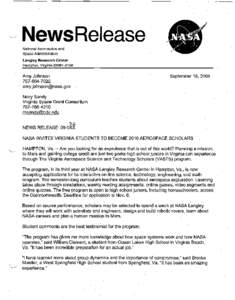 NewsRelease National Aeronautics and Space Administration Langley Research Center Hampton, Virginia[removed]