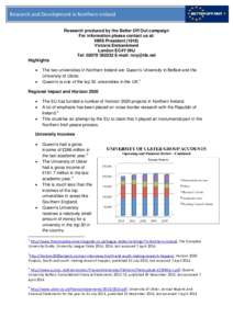 Research and Development in Northern Ireland Research produced by the Better Off Out campaign For information please contact us at: HMS PresidentVictoria Embankment London EC4Y 0HJ