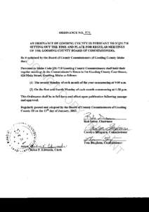 ORDINANCENO. #76  AN ORDTNANCE OF GOODING COUNTY ID PURSUANT TO rC$[removed]SETTING OUT THE TIME AND PLACE FOR REGULAR MEETINGS OF THE GOODING COUNTY BOARD OF COMMISSIONERS.