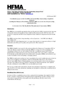 HEALTH FOOD MANUFACTURERS’ ASSOCIATION Director: David Adams, 63 Hampton Court Way, Thames Ditton, Surrey KT7 0LT Telephone: [removed]Facsimile: [removed]Email: [removed] Web site: www.hfma.co.uk  12