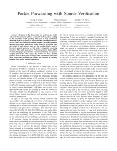 Packet Forwarding with Source Verification Craig A. Shue Minaxi Gupta  Matthew P. Davy