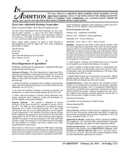 Texas State Affordable Housing Corporation  mation technology, equipment, and/or training to comply with meaningful use, ICD-10 standards, and payment bundling. Public Comment Needed: 2014 Texas Foundations Fund The 2014