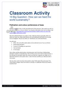 Classroom Activity 10 Big Question: How can we feed the world sustainably? Pollination and colour preferences of bees Bees see very well in the UV, blue and yellow part of the spectrum. They cannot see red, it is like bl