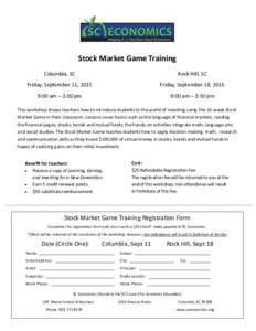 Stock Market Game Training Columbia, SC Rock Hill, SC  Friday, September 11, 2015