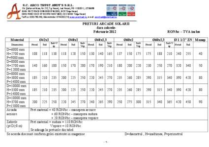 S.C. ARCO TRUST ANDY’S S.R.L. Str. Ştefan cel Mare, Nr. 212, Tg. Neamţ, Jud. Neamţ, RO[removed], J27[removed]IBAN: RO72 RNCB[removed]0001, BCR Târgu Neamţ IBAN: RO82 CECE NT10 01RO NO57 6822, CEC BANK Târgu 