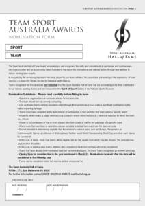 TEAM SPORT AUSTRALIA AWARDS NOMINATION FORM / PAGE 1  TEAM SPORT AUSTRALIA AWARDS NOMINATION FORM SPORT