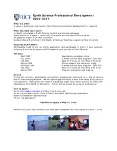 Content Description for Grades K-5 Earth Science/Physical Geology Summer Institute, 2005