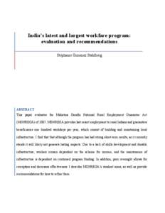 India’s latest and largest workfare program: evaluation and recommendations Stéphanie Gimenez Stahlberg