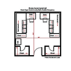 Rhodes Garrett Hamiel Hall Room Type: Commmunity Bath, Double Occupancy Desk 32”x24.5”