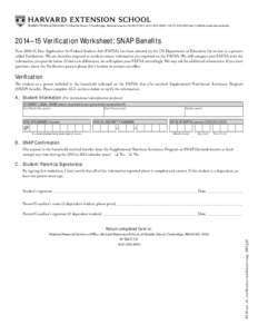 Student Financial Services • 51 Brattle Street • Cambridge, Massachusetts[removed] • ([removed] • ([removed]fax • [removed[removed]–15 Verification Worksheet: SNAP Benefits Your 2014–
