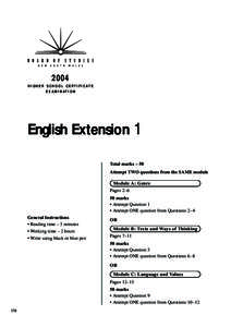 2004 H I G H E R S C H O O L C E R T I F I C AT E E X A M I N AT I O N English Extension 1 Total marks – 50