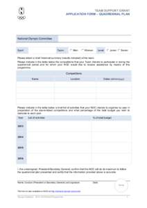 TEAM SUPPORT GRANT APPLICATION FORM – QUADRENNIAL PLAN National Olympic Committee  Sport