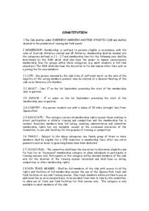 CONSTITUTION 1 The Club shall be called INVERNESS HARRIERS AMATEUR ATHLETIC CLUB and shall be devoted to the promotion of running and field events 2 MEMBERSHIP- Membership is confined to persons eligible in accordance wi