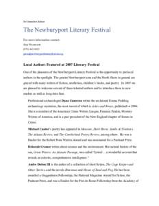 For Immediate Release  The Newburyport Literary Festival For more information contact: Skye Wentworth