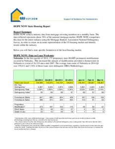 HOPE NOW State Housing Report Report Summary HOPE NOW collects industry data from mortgage servicing members on a monthly basis. The data collected represents about 70% of the national mortgage market. HOPE NOW extrapola