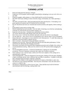 Workforce Safety & Insurance www.WorkforceSafety.com ____________________________________________________________________________________________  TURNING LATHE