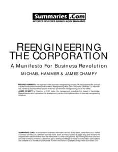 REENGINEERING THE CORPORATION A Manifesto For Business Revolution