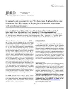 Evidence-based systematic review: Oropharyngeal dysphagia behavioral treatments. Part III-Impact of dysphagia treatments on populations with neurological disorders