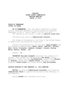 MINUTES ROANE COUNTY COMMISSION REGULAR MEETING MARCH[removed]STATE OF TENNESSEE