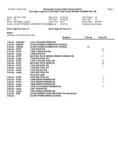 [removed]:36:42 AM  Page 1 Washington County Public School District Bus Stop Locations For 9C-PM-1 CSE CLEAR SPRING ELEMENTARY PM