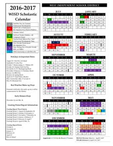 WEST INDEPENDENT SCHOOL DISTRICTWISD Scholastic Calendar W