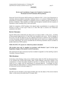 Review and Cancellation of Approval of Labels for Containers for Hormonal Growth Promotants (HGP products) - APVMA Gazette 2, 4 February 2003