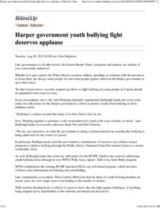 Harper government youth bullying fight deserves applause | Editorial | Sundre Round Up