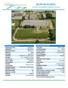 RUPP BUILDING 600 WEST SWAGER DRIVE, FREMONT, INSITE/ BUILDING DETAILS Total Square Feet 169,500 SF