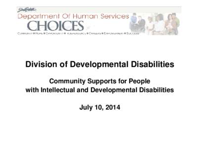 Division of Developmental Disabilities Community Supports for People with Intellectual and Developmental Disabilities July 10, 2014