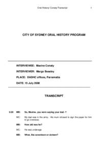 Oral History/ Conaty/Transcript  1 CITY OF SYDNEY ORAL HISTORY PROGRAM