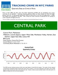 TRACKING CRIME IN NYC PARKS Quarterly Data on Crime in Parks Prior to April 2006, the New York City Police Department (NYPD) did not specifically track crimes occurring on city parkland.* Following extensive advocacy eff