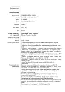 Curriculum vitae Informaţii personale Nume/Prenume Adresa Telefon E-mail