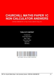 CHURCHILL MATHS PAPER 1C NON CALCULATOR ANSWERS CMP1NCA-16BOOM8-PDF | 51 Page | File Size 1,958 KB | 18 Aug, 2016 TABLE OF CONTENT Introduction