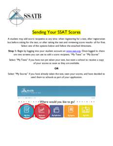 Sending Your SSAT Scores A student may add score recipients at any time: when registering for a test, after registration but before sitting for the test, or after taking the test and reviewing score results- all for free