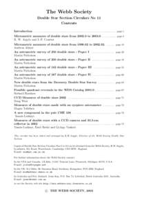 The Webb Society Double Star Section Circulars No 11 Contents Introduction . . . . . . . . . . . . . . . . . . . . . . . . . . . . . . . . . . . . . . . . . . . . . . . . . . . . . . . . . . . . . . . . . page 1 Micromet