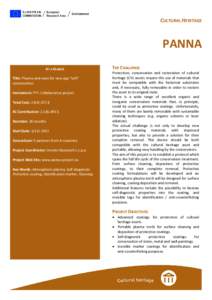 CULTURAL HERITAGE  PANNA AT A GLANCE Title: Plasma and nano for new age “soft” conservation