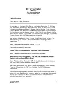 City of Harrington MINUTES City Council Meeting December 17, 2012  Public Comments