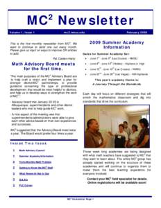 MC Newsletter 2 Volume 1, Issue 1  mc2.nmsu.edu