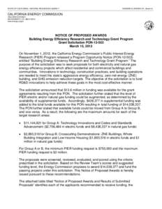 NOTICE OF PROPOSED AWARDS for Building Energy Efficiency Research and Technology Grant Program Grant Solicitation PON