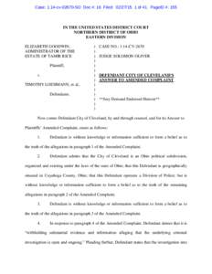 Case: 1:14-cv[removed]SO Doc #: 16 Filed: [removed]of 41. PageID #: 155  IN THE UNITED STATES DISTRICT COURT NORTHERN DISTRICT OF OHIO EASTERN DIVISION ELIZABETH GOODWIN,