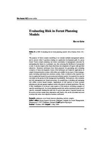 Gadow Silva Fennica[removed]review articles Evaluating Risk in Forest Planning Models  Evaluating Risk in Forest Planning