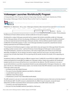 Volkswagen Launches WorldAuto(R) Program - Yahoo Finance Thu, Sep 12, 2013, 9:38 AM EDT ­ U.S. Markets close in 6 hrs 22 mins
