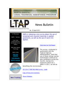 News Bulletin No. 25 April 2013 In This Issue NAPA - Survey Low Cost Treatments for