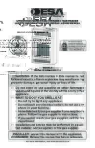 UNVENTED (VENT-FREE) INFRARED GAS HEATER SAFETY INFORMATION AND INSTALLATION MANUAL Models GWRN10 and GWRP10