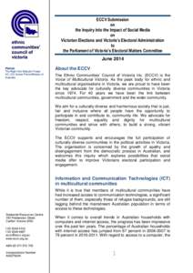 ECCV Submission on the Inquiry into the Impact of Social Media on Victorian Elections and Victoria’s Electoral Administration to