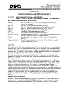 Remediation and Redevelopment Division Michigan Department of Environmental Quality October 22, 2004  RRD OPERATIONAL MEMORANDUM NO. 2